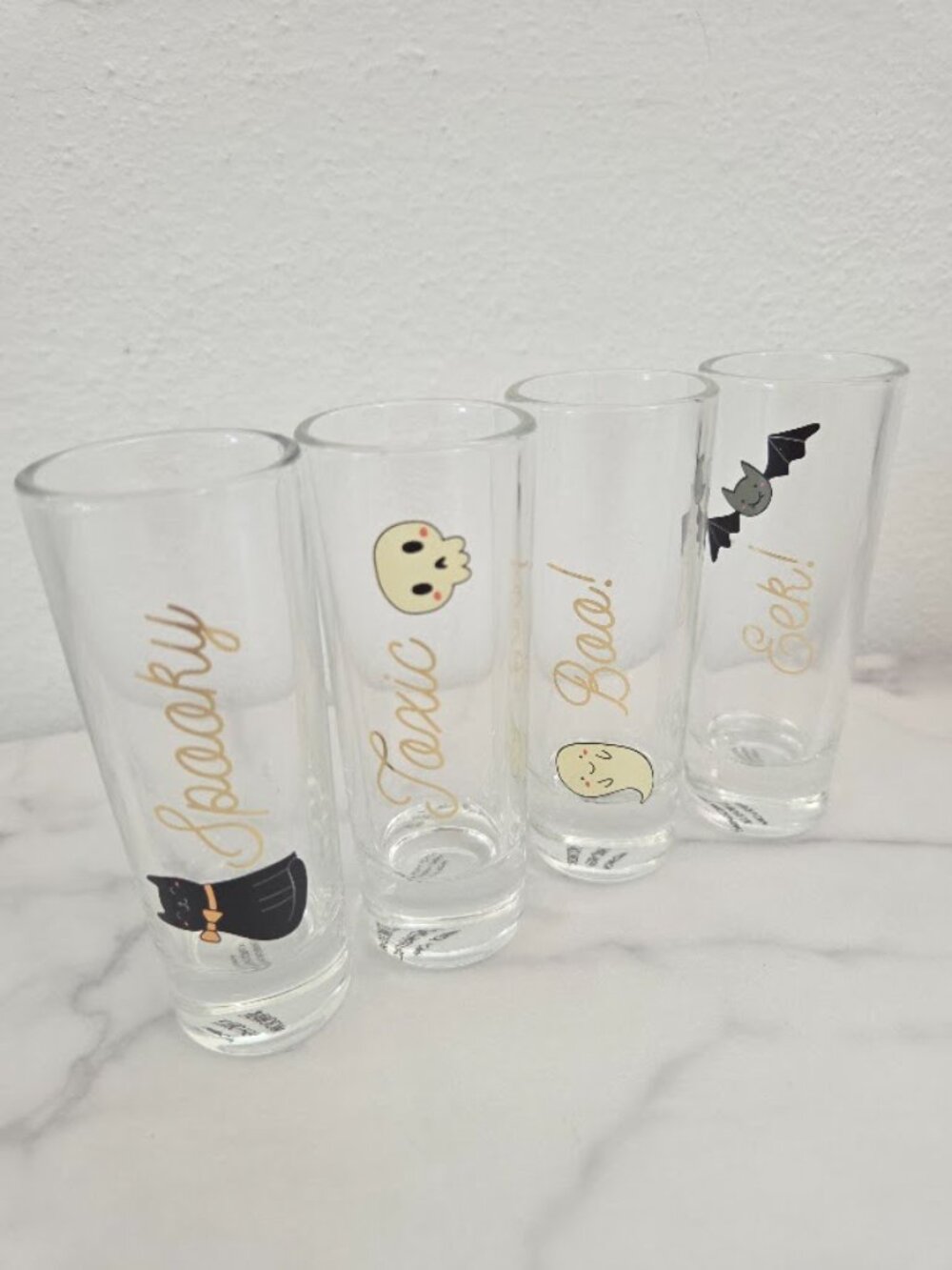 Halloween Spooky Shot Glasses Set of 4 Black Cat Ghost Skull Barware - Picture 3 of 16